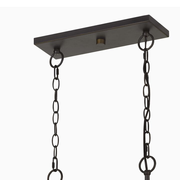 8 Bulb Chandelier with Wooden Frame and Metal Orb Shades, Brown and Black - Benzara