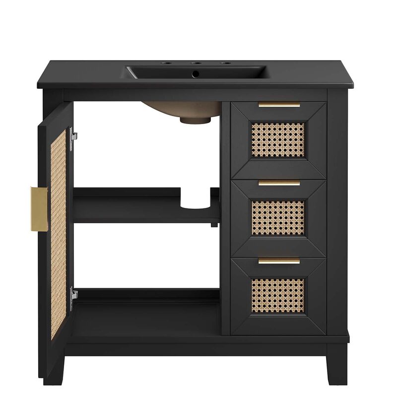 Modway EEI-6726-BLK-BLK Dixie 36&rdquo; Solid Wood Bathroom Vanity Cabinet, Black Black image number 7