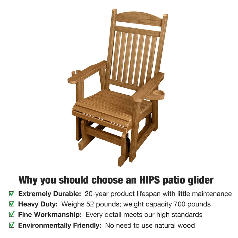 Poly Lumber Patio Glider for One Person, Ergonomic Deep Seat and High Backrest, with Removable Cup Holders, Wood-Like Pattern, Heavy Duty 700 LBS, for Outdoor Patio Garden Yard image number 8