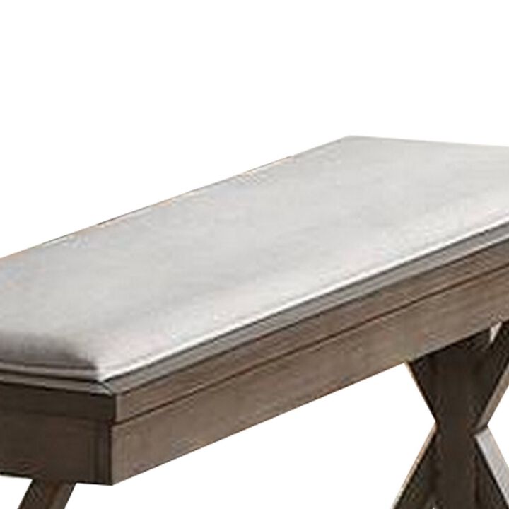 Dining Bench with Padded Seat and Double Pedestal Base, Beige-Benzara