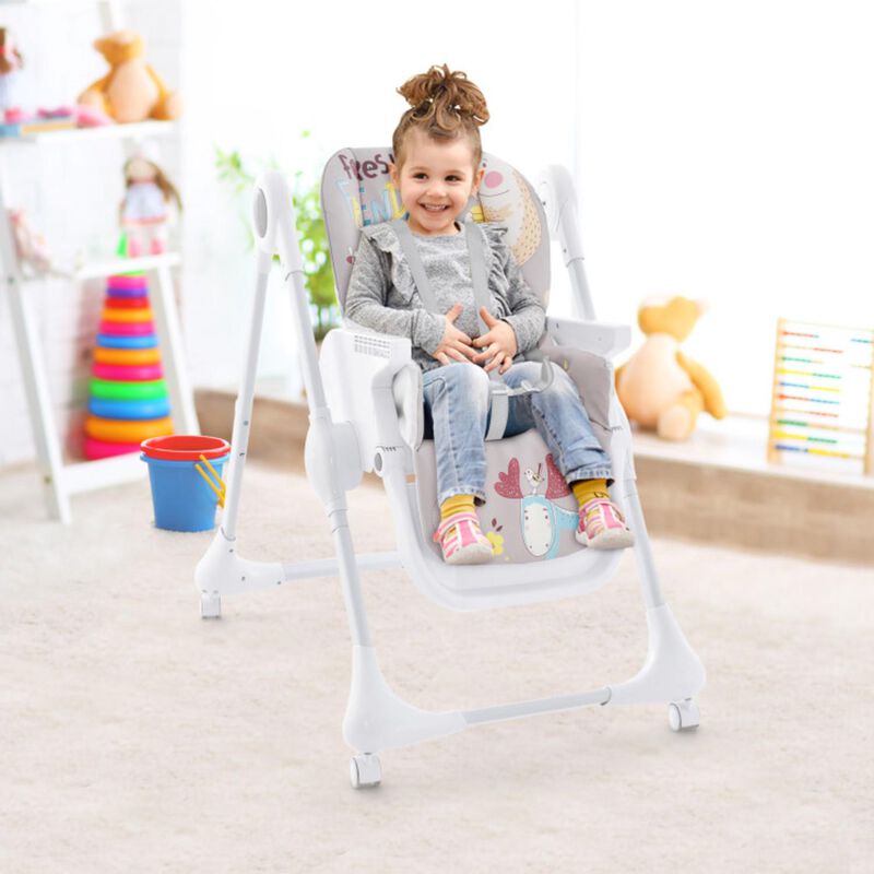 Hivvago 3-In-1 Convertible Highchair with Adjustable Height and 5-Point Safety Belt and Lockable Wheels