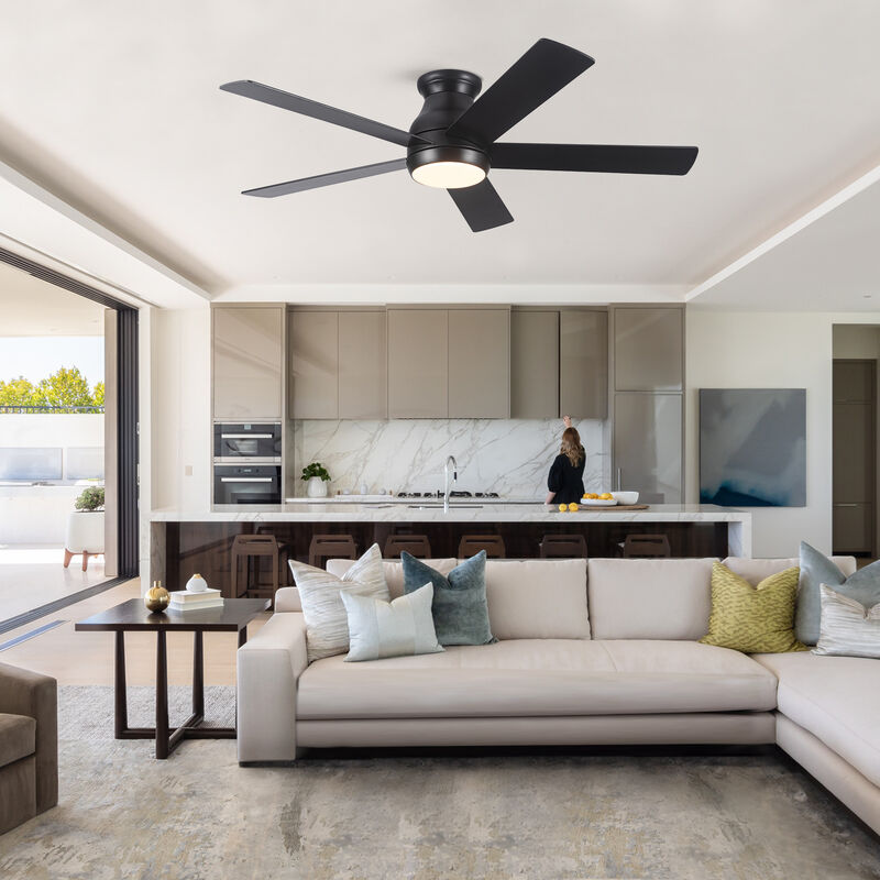 52 Inch Low Profile Ceiling Fan with Light, Matte Black DC Motor Fan with Remote image number 2