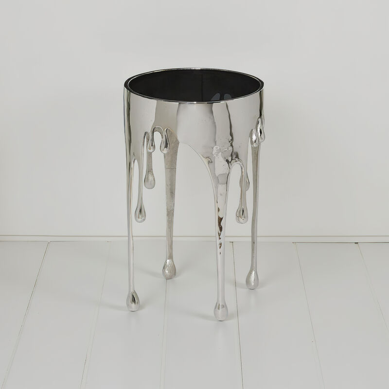 Capri Side End Table | 24.75 Inch Round Glass Top | Melting Drip Design | Silver image number 5