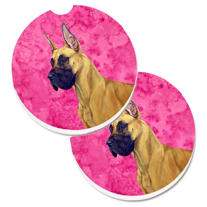 Caroline's Treasures Pink Great Dane Set of 2 Cup Holder Car Coasters LH9355PKCARC, 2.56, Multicolor