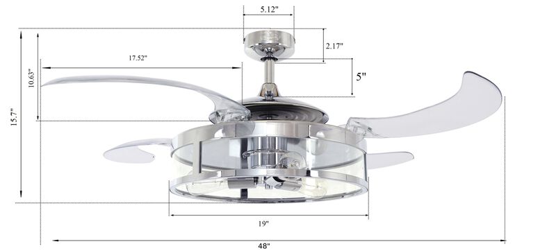 Fanaway Classic 48" Retractable Blade Ceiling Fan with Light and Remote, Modern Fandelier Ceiling Fan, Patented Design Technology, Stronger Thicker Blades image number 8