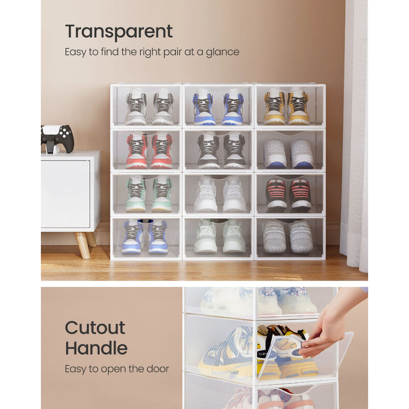 Stackable Clear Shoe Boxes Set of 12 with Doors Shoe Organizer image number 3