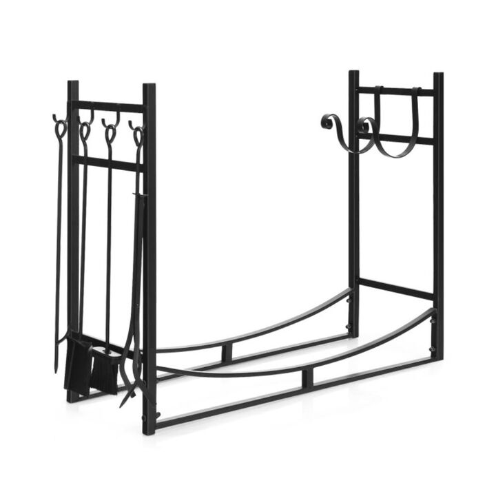 Hivvago Firewood Rack with 4 Tool Set Kindling Holders