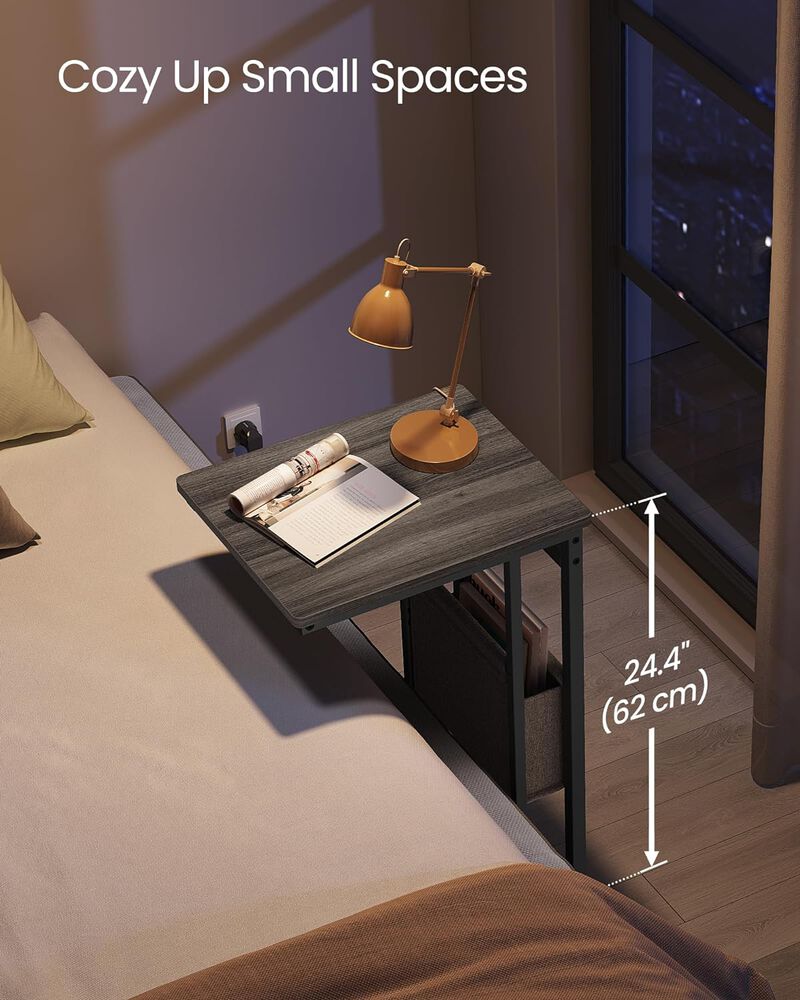 C-Shaped Side Table, End Table with Charging Station, 2 USB Ports and Outlets image number 2