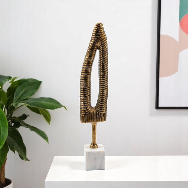 HomeRoots 21" Antiqued Gold And White Aluminum And Marble Tabletop Sculpture