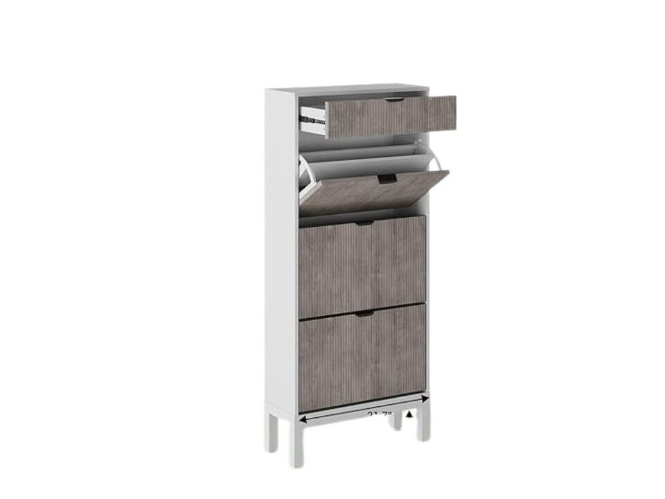 Slim Entryway Shoe Storage Cabinet Flip Drawer Adjustable Space Saving White