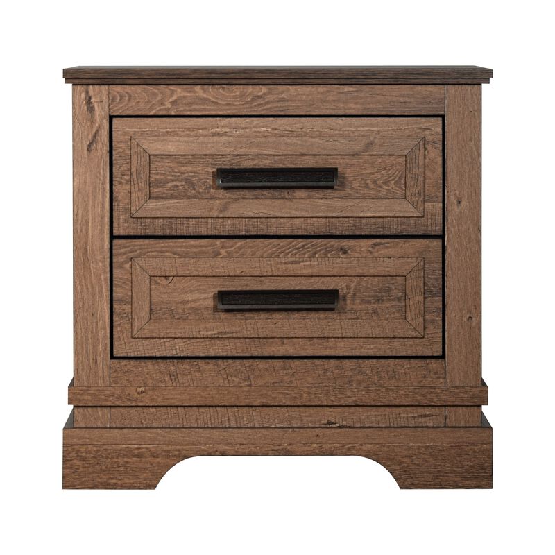 Covy Nightstand, 2 Drawers w Bar Handles, Bracket Feet, Natural Brown image number 2