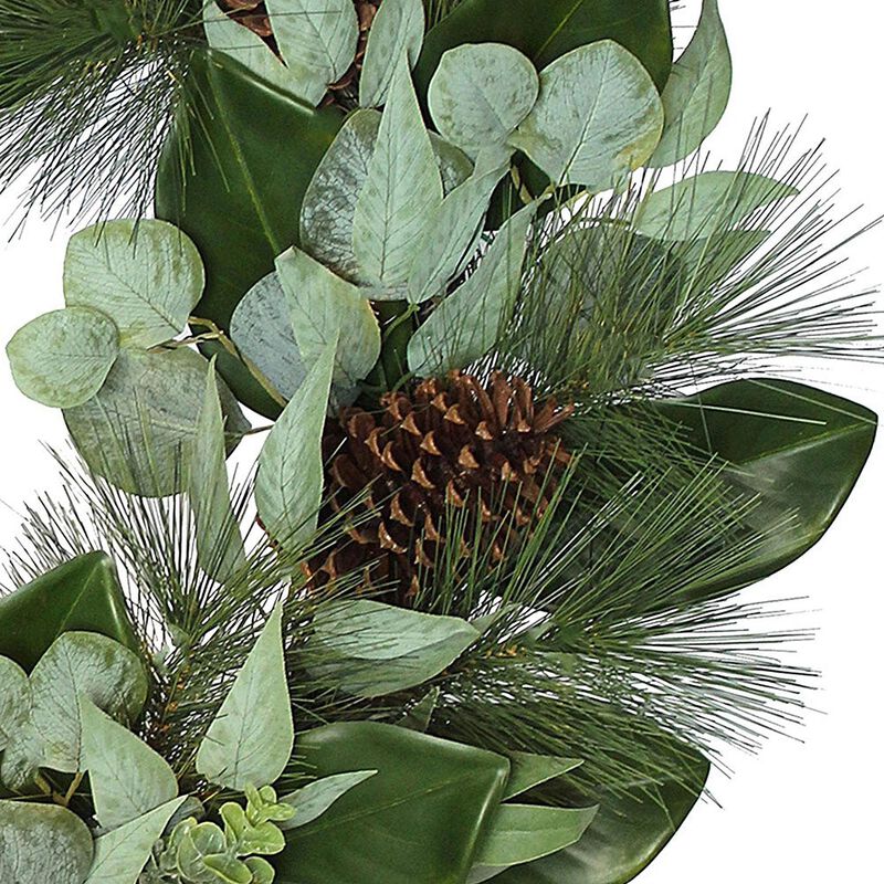 28" Magnolia, Eucalyptus, Pinecone, & Needle Pine Wreath image number 5