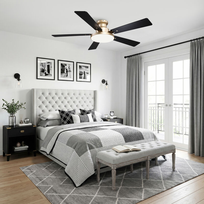 52" Modern Gold Reversible Dimmable Low Profile Flush Mount Smart Ceiling Fan with Light, APP Control and Remote image number 4