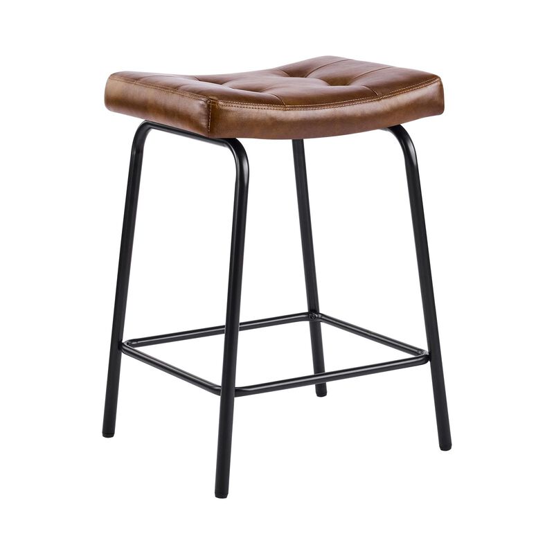 HomeRoots Set of Two Faux Leather and Metal Counter Height Bar Chairs image number 4