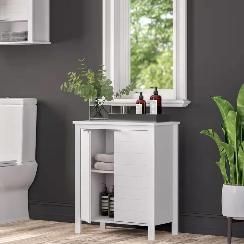 Hivvago Bathroom Linen Cabinet with Storage Shelf in White Wood Finish