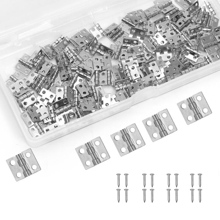 LifCratms 100 Pcs Mini Hinges, 10 x 8 mm Silvery White Butt Hinge Miniature Hardware 180 Degree Rotation Hinges with Screws for