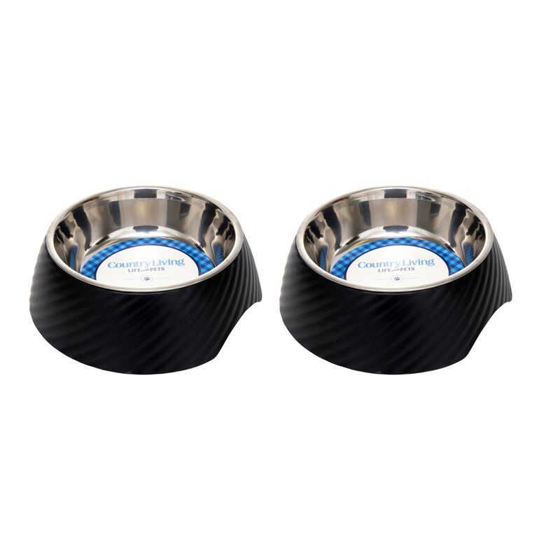 Country Living Set of 2 Twill Melamine Dog Bowls with Removable Stainless Steel Inserts – Stylish & Durable Pet Feeder