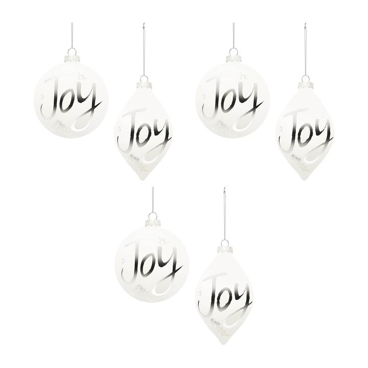Frosted Joy Glass Ornament Set of 6 for Festive Tree, Garland, or Mantel Styling