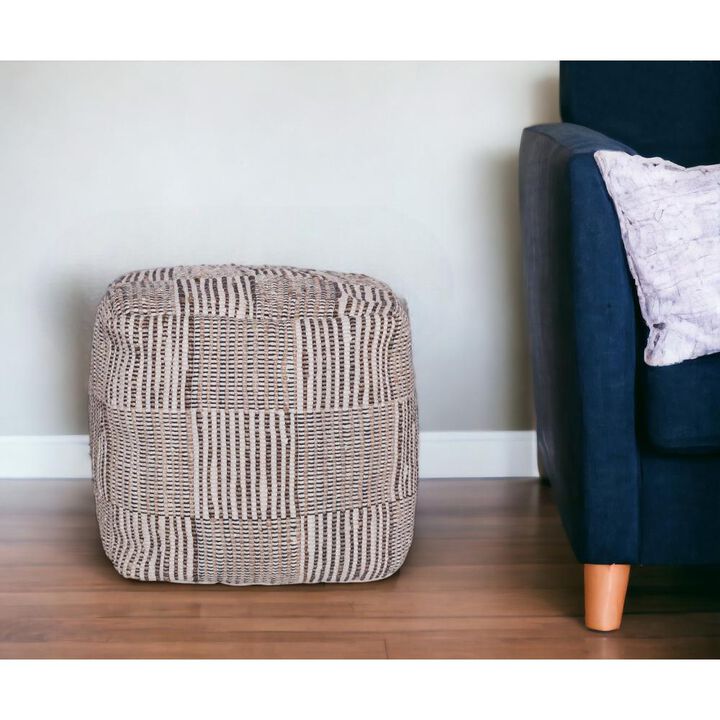 Hivvago 18 Inch Brown Cotton Cube Geometric Pouf Ottoman