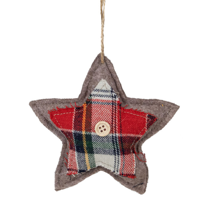 4.5" Plaid Star Shaped Plush Christmas Ornament