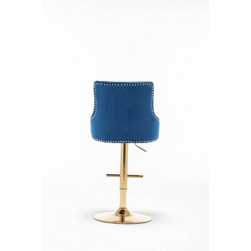 Brightcast 2-piece Velvet Tufted Gold Bar Stools in Blue