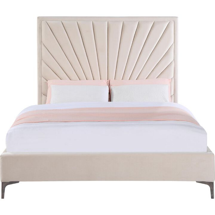 Oliver Modern Wood Queen Size Bed, Channel Tufted Panel Headboard, Beige