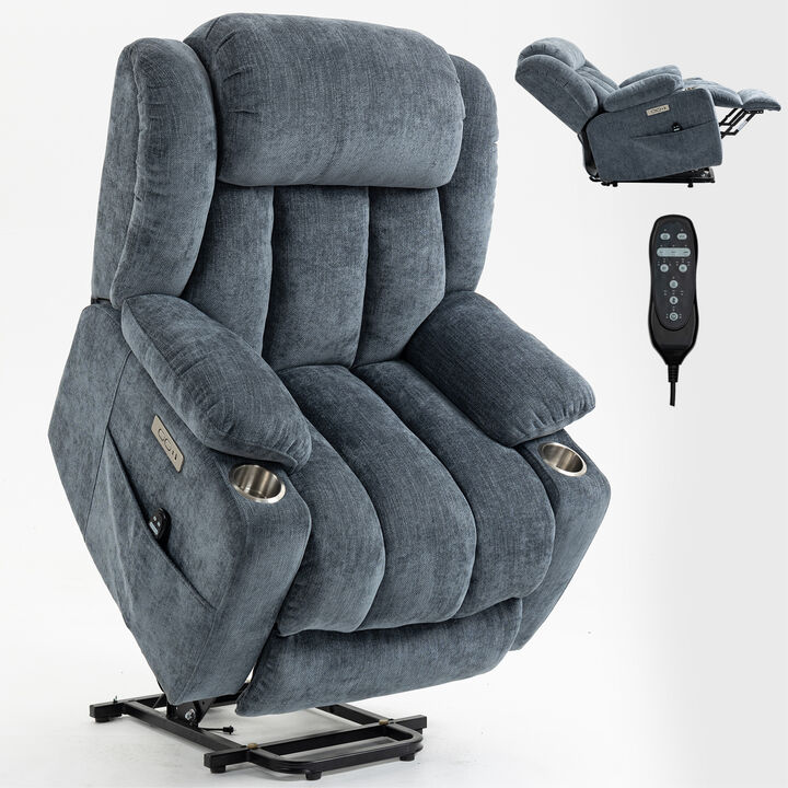 Merax Chenille Power Lift Recliner Chair, Heavy Duty Motion Mechanism with 8-Point Vibration Massage and Lumbar Heating