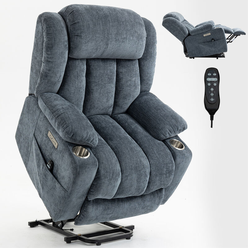 Merax Chenille Power Lift Recliner Chair, Heavy Duty Motion Mechanism with 8-Point Vibration Massage and Lumbar Heating