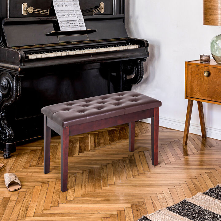 Hivvago Duet Piano Bench with Padded Faux Leather Cushion