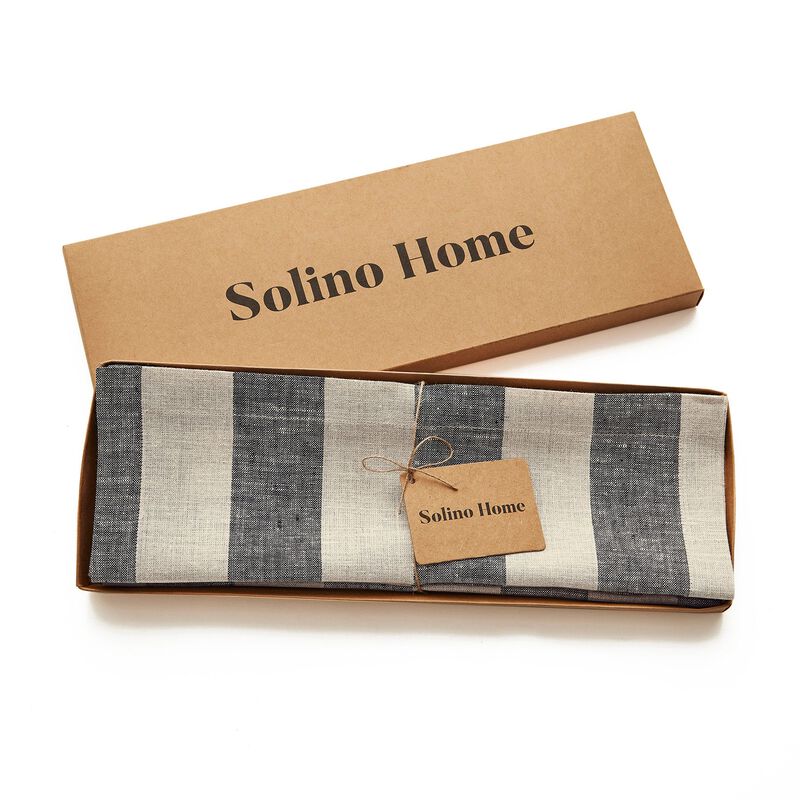 Solino Home Cabana Stripe 100% Linen Placemats &ndash; Set of 4, 14 x 19 in, Machine Washable, Holiday and Everyday Dining