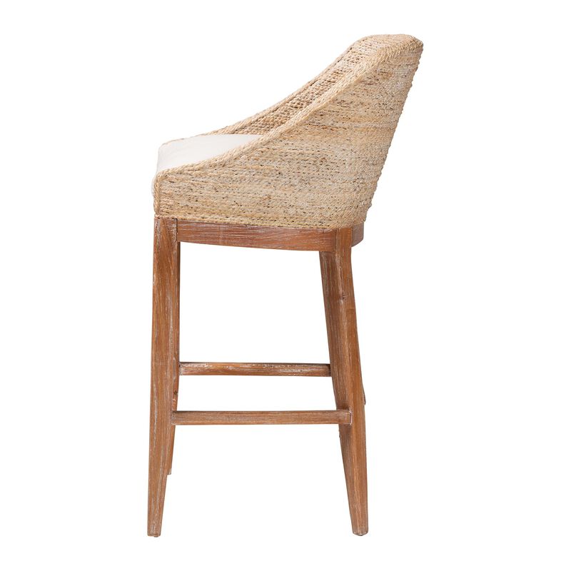 bali & pari Jasper Seagrass Bar Stool with Mahogany Wood Frame - Coastal Seating with Woven Wingback and Cushioned Seat for Bar Island or Lounge
