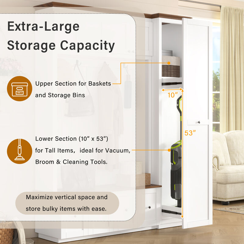 Merax Farmhouse Hall Tree with 2 Top Cabinets, 4 Drawers, Extra-Large Side Storage image number 4