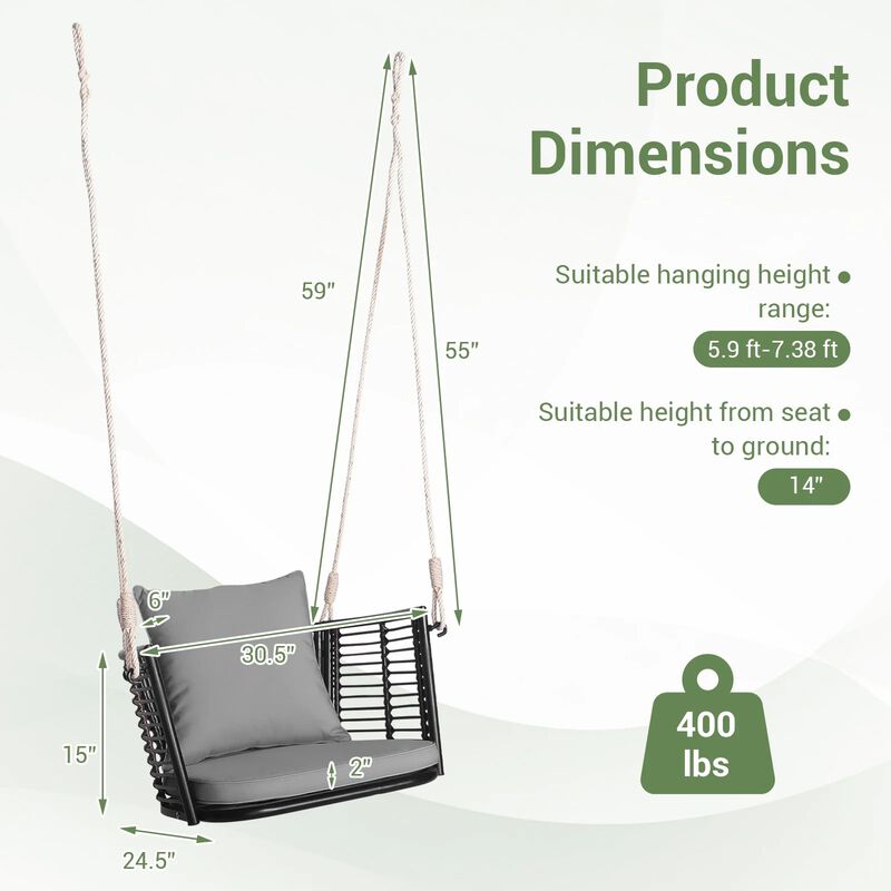 Mondawe Porch Swing Patio Hanging Rattan Chair with Zippered Cushions and Rope