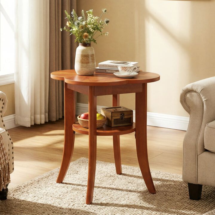 Sofa Side Table, Solid Wood End Table with 2-Tier Storage Shelf