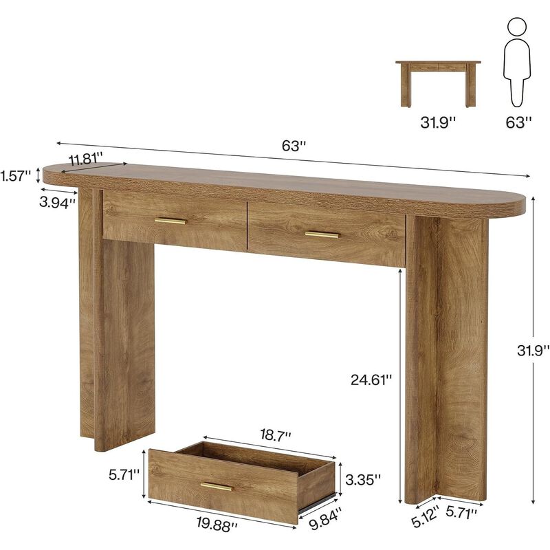 Tribesigns Farmhouse Modern Wood Console Table with Drawers image number 4