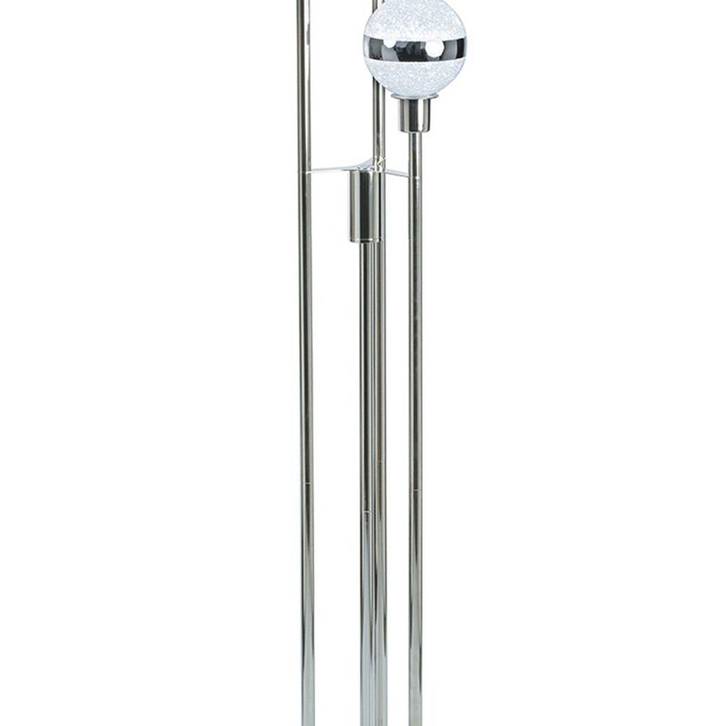 59 Inch Floor Lamp, Modern Accent Globe Glass Shade, Round Base, Nickel-Benzara