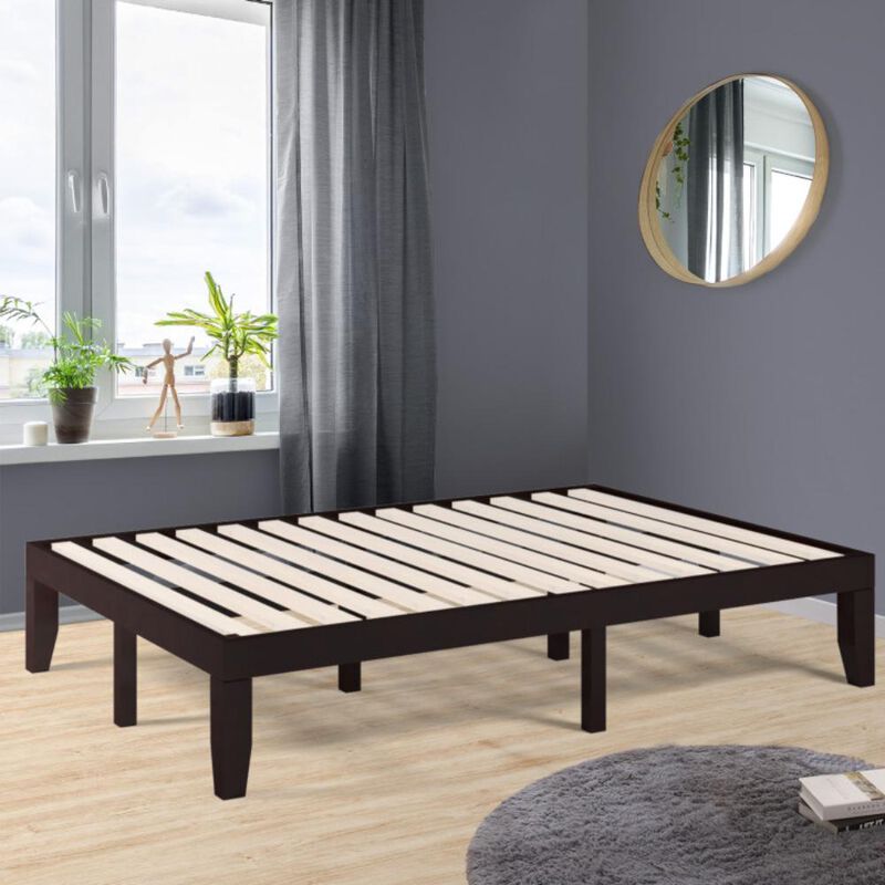 Hivvago Full Size Rubber Wood Platform Bed Frame with Wood Slat Support