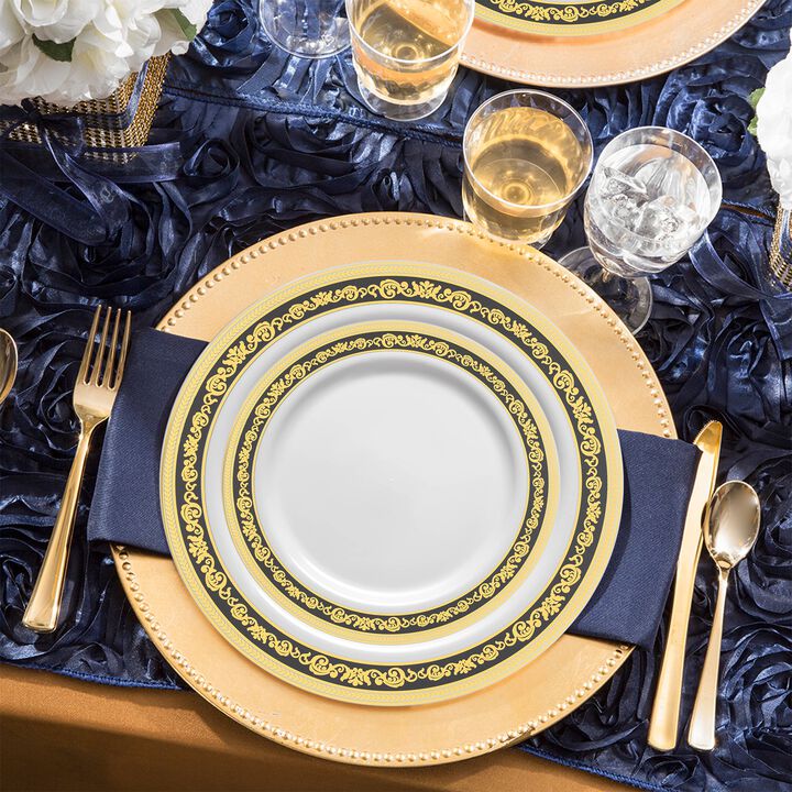 White with Black and Gold Royal Rim Plastic Wedding Value Set (30 Sets)