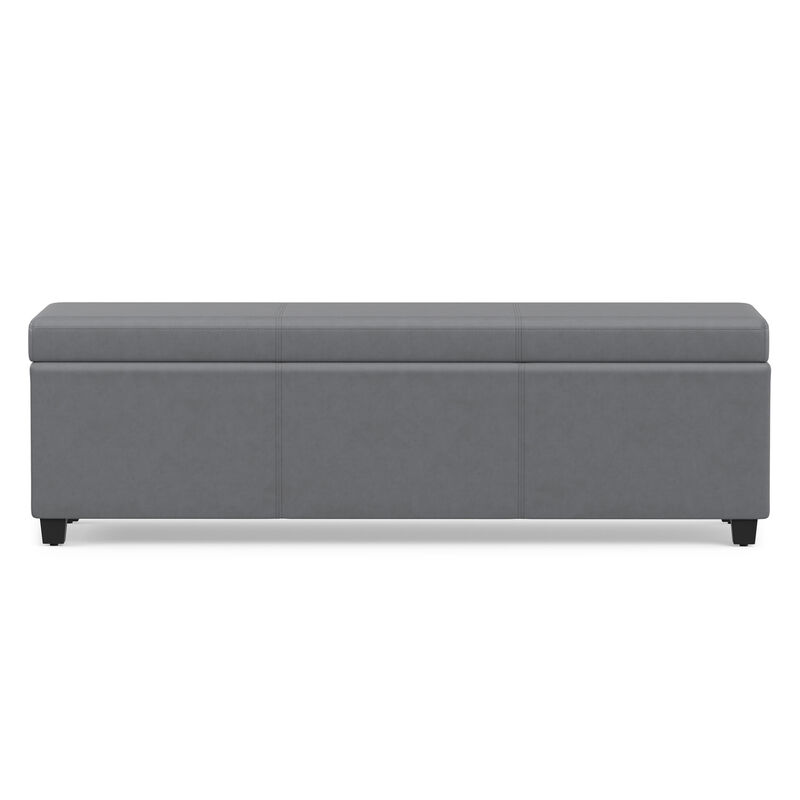 Avalon 54 inch Wide Contemporary Rectangle Extra Large Storage Ottoman Bench in Stone Grey PU faux leather, Assembled image number 5