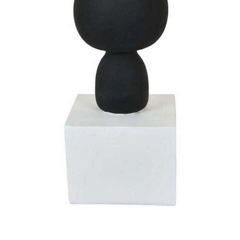 23 Inch Abstract Sculpture Decor, Sound Waves Pattern, Black White Resin - Benzara