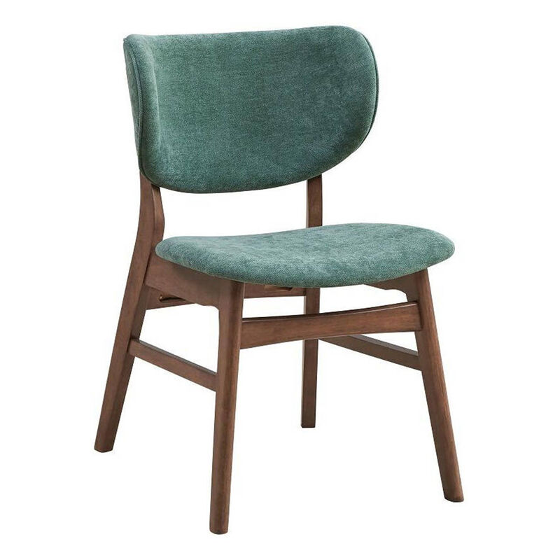 Evis 23 Inch Side Dining Chair Set of 2, Walnut Brown, Soft Green Fabric