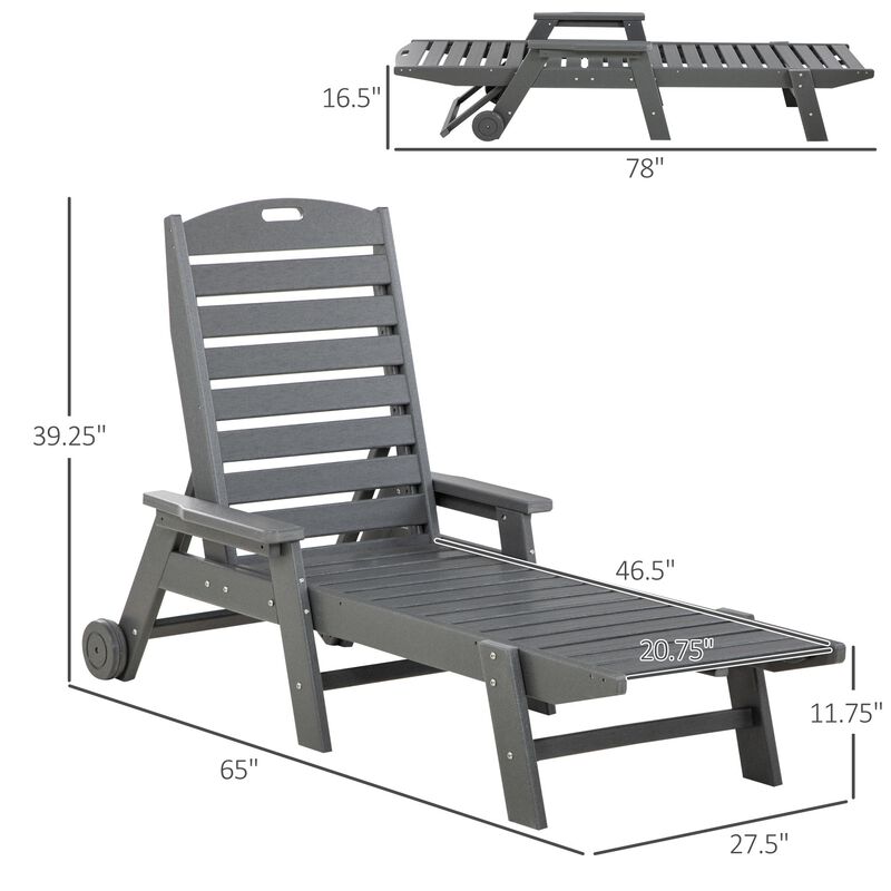 Light Gray Patio Recliner: Adjustable Chaise Lounge Chair with Wheels