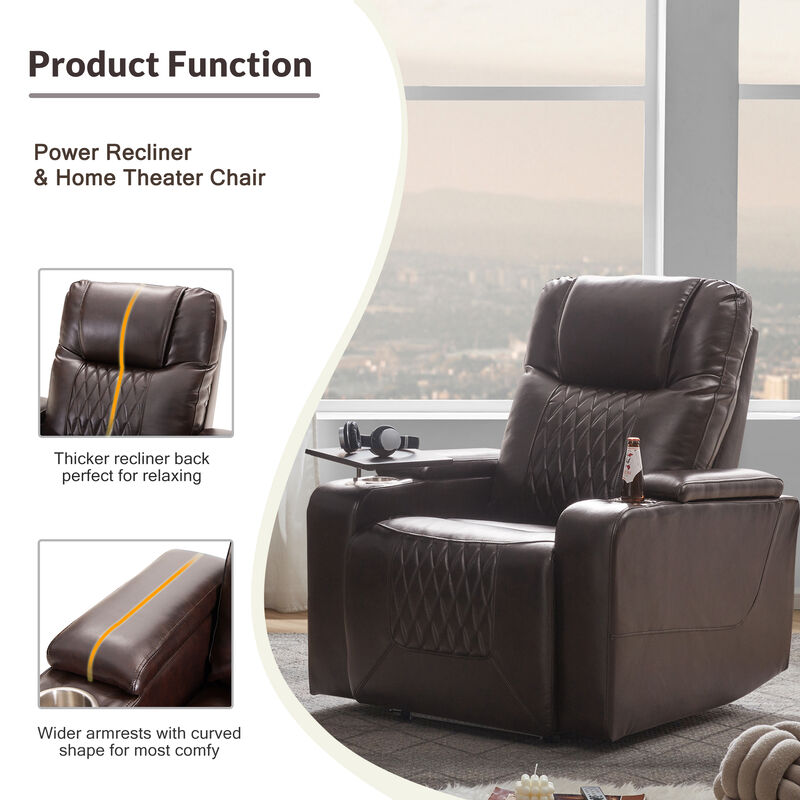 Merax Power Motion Recliner with USB Charging Port and Hidden Arm Storage 2 Convenient Cup Holders Design and 360° Swivel Tray Table