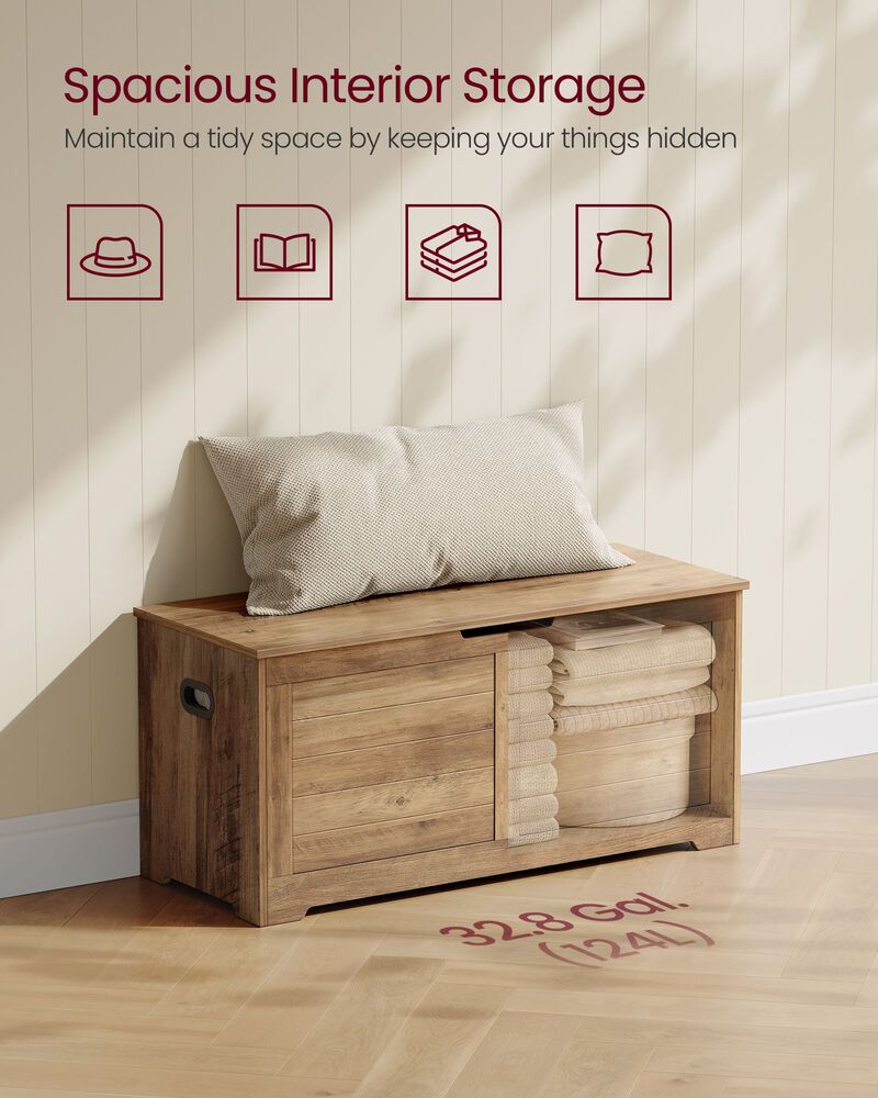 Storage Bench Trunk with 2 Soft-Close Hinges &ndash; Secure Lid Chest for Clothes, Pillows, or Playroom Use