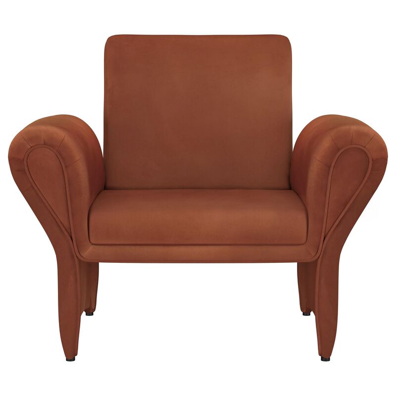 Lione Accent Armchair, Contemporary Rolled Flared Arms, Rust Brown