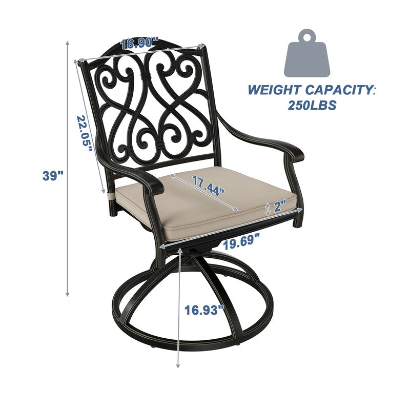 Mondawe 2-Piece Cast Aluminum Patio Dining Swivel Chair Set with Thick Olefin Cushions and 360&deg; Rockers