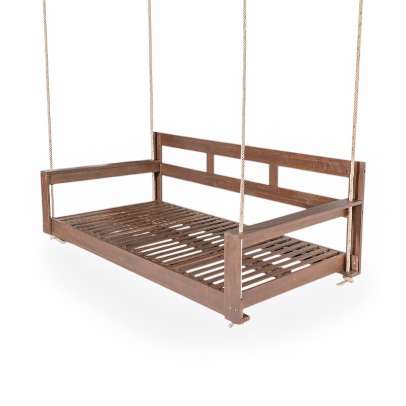 Hivvago Wooden Twin Porch Swing Daybed Frame with Rope Support image number 0