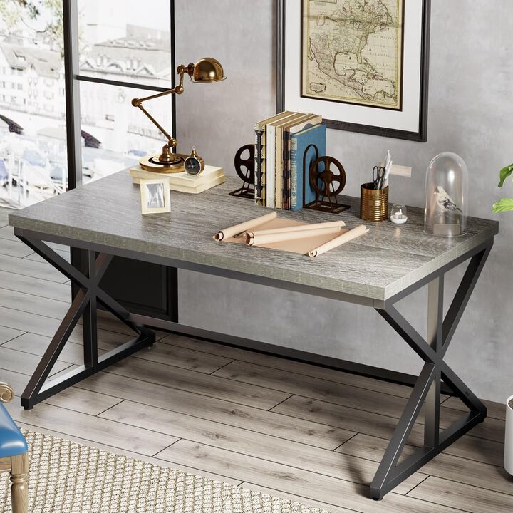 Top True Wood Computer Desk, Modern Writing Desk with Metal Frame for Home Office
