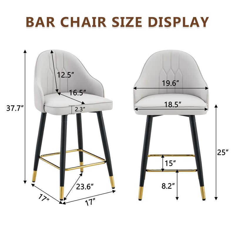 Whisen 26" Bar Stools Set of 2, PU Leather Metal, Adjustable Footrest for Kitchen Island Home Bar image number 9