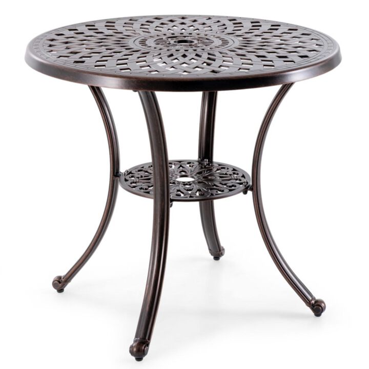 Hivvago Patio Cast Aluminum Table 31 Inch Diameter Round Table with Umbrella Hole